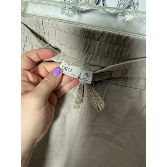 Cato Khaki Drawstring Pull On Tan Relaxed Cotton Linen Pants Women's Size XL - Picture 5 of 6